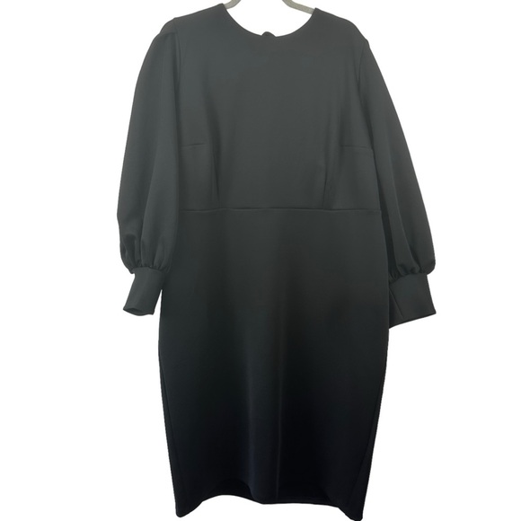 NWT ELOQUII Black Puff Sleeve Tie Back Cuff Pencil Ponte Dress Plus Size 22 NEW - Picture 1 of 15